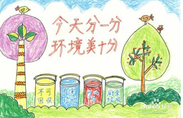 兒童分類垃圾桶怎么畫