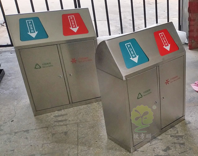 帶蓋戶外雙分類不銹鋼垃圾箱