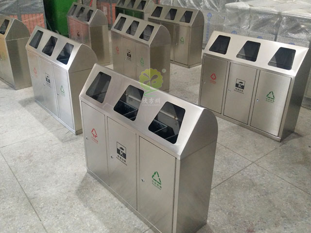 不銹鋼三聯推蓋環保垃圾箱