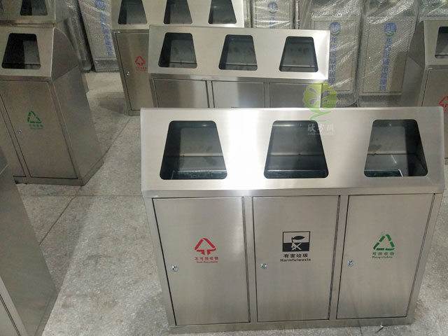 不銹鋼三聯推蓋環保垃圾箱