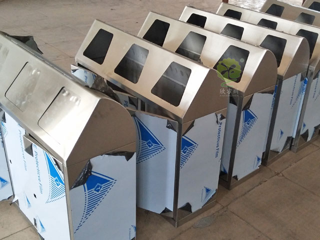 不銹鋼三聯推蓋環保垃圾箱