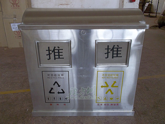 不銹鋼推蓋分類垃圾桶圖片