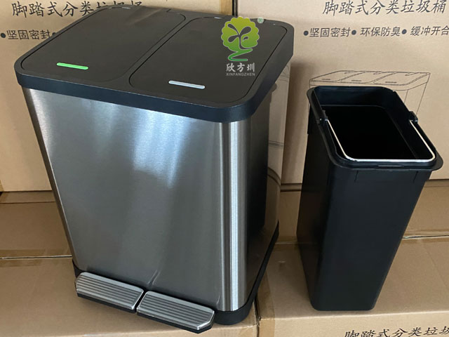 小區家用不銹鋼腳踏垃圾桶雙桶 小區家用不銹鋼腳踏垃圾桶雙桶