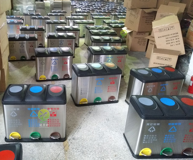 腳踏式不銹鋼三分類垃圾桶