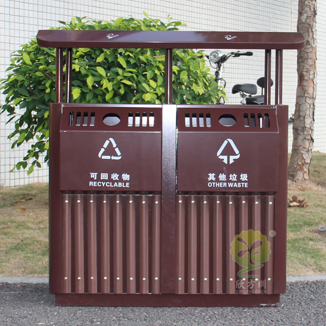  進口實木分類鋼木垃圾桶