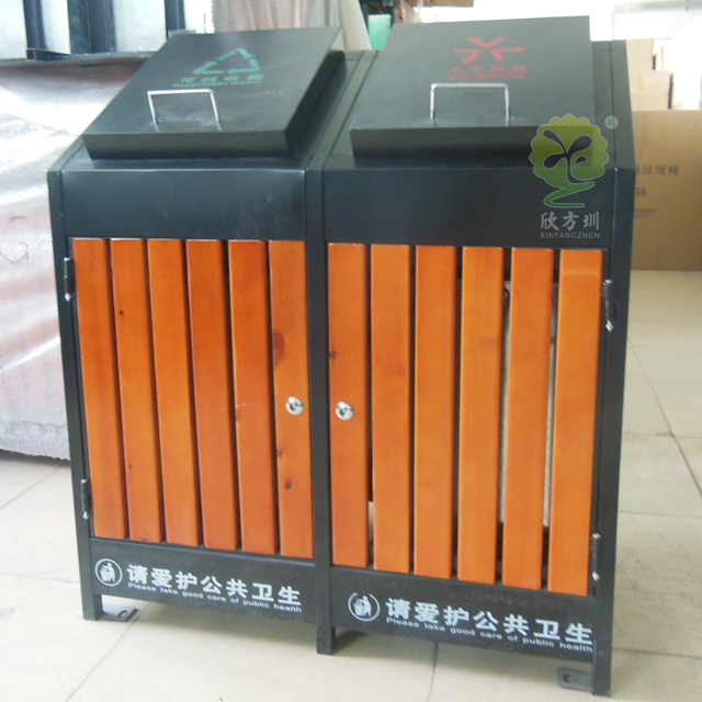 街道帶蓋分類鋼木垃圾箱