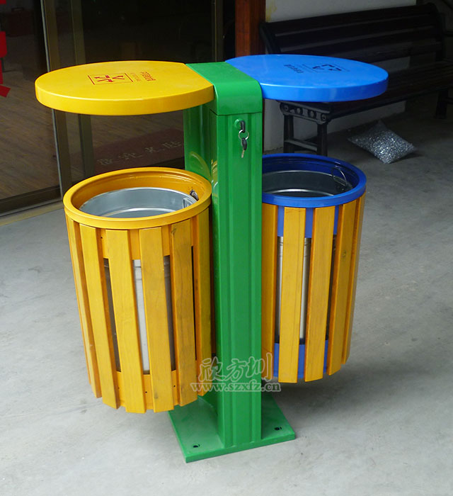 圓形鋼木分類垃圾桶圖片 圓形鋼木分類垃圾桶圖片