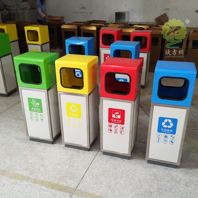 商場組合式四分類鋼制垃圾桶
